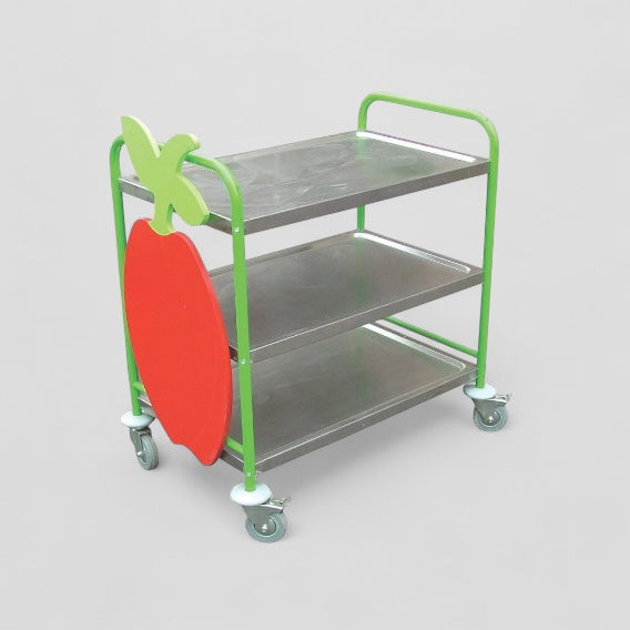 Medium 3 tier flat shelf stainless steel trolley