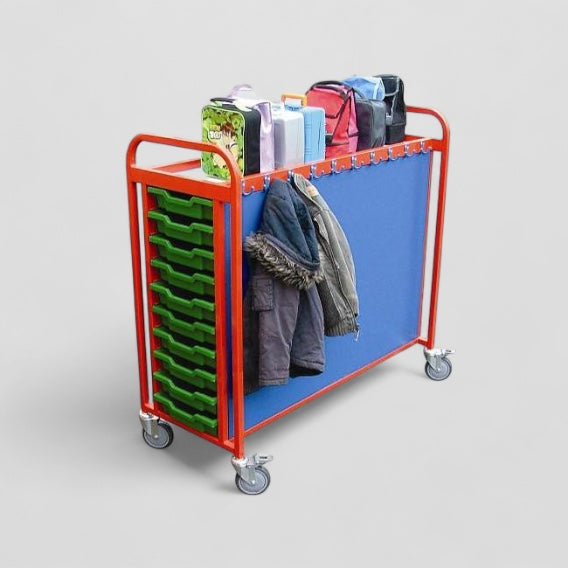 Cloakroom trolley with large capacity storage
