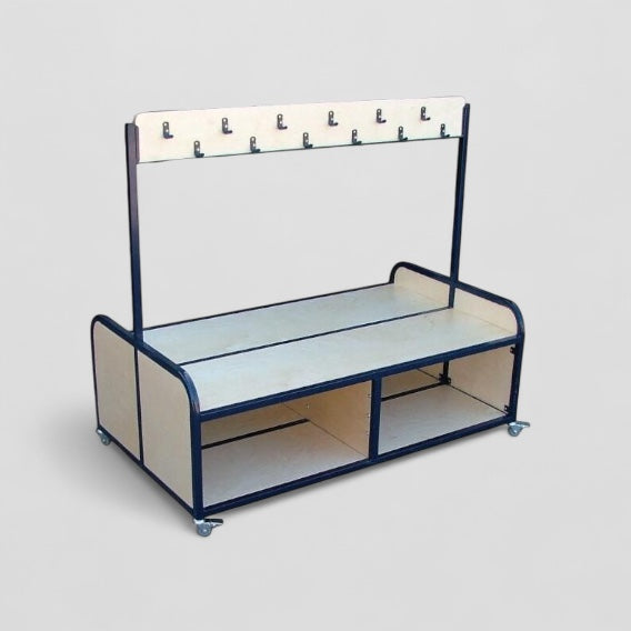 Double sided cloakroom bench trolley