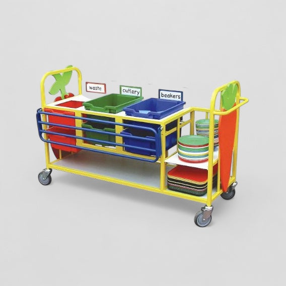 Medium clearing trolley with tray rail & shelf