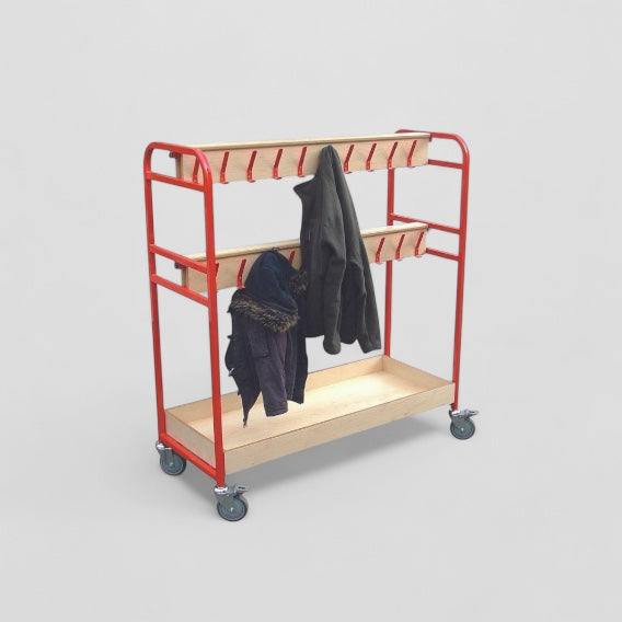 Cloakroom tray trolley double hooks