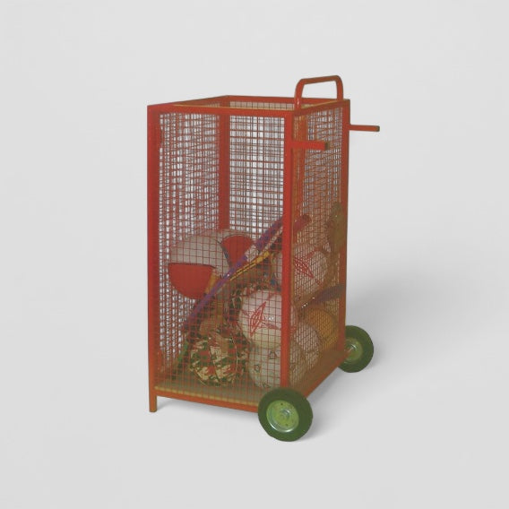 Upright mobile mesh sports cage trolley