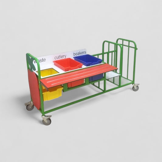 Extended large clearing trolley with aqua smart tray rail