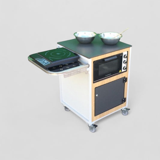 Complete mini cooking wood panelled work station