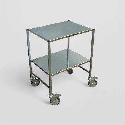 2 tier flat shelf stainless steel trolley