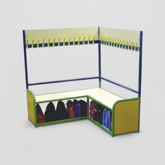 Modular cloakroom corner bench with hooks