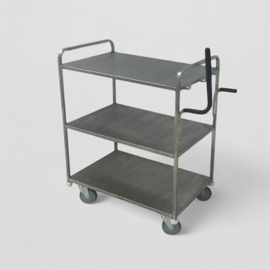 3 tier flat shelf stainless steel trolley with handles