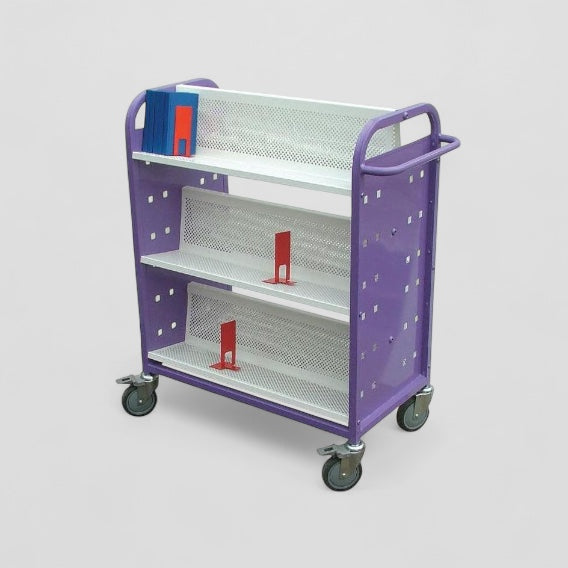 Double sided 3 shelf aluminium book trolley