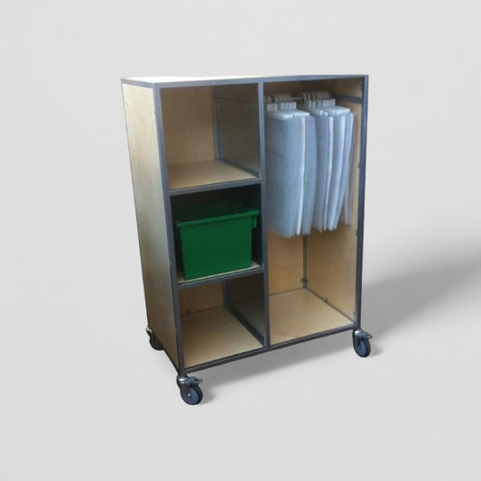 Wooden open front storage cupboard