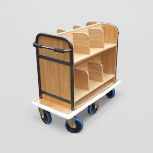 Solid oak book trolley