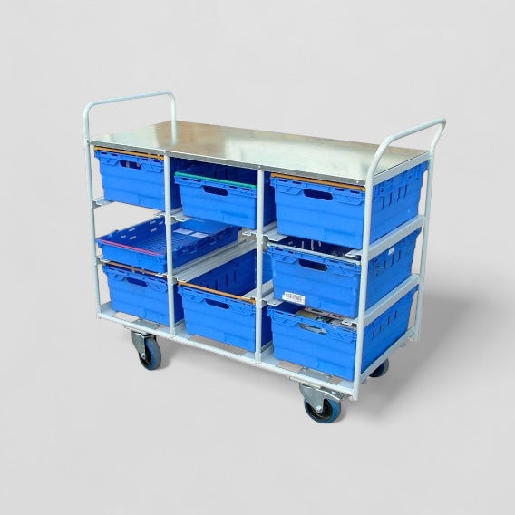 9 box aluminium tote box trolley
