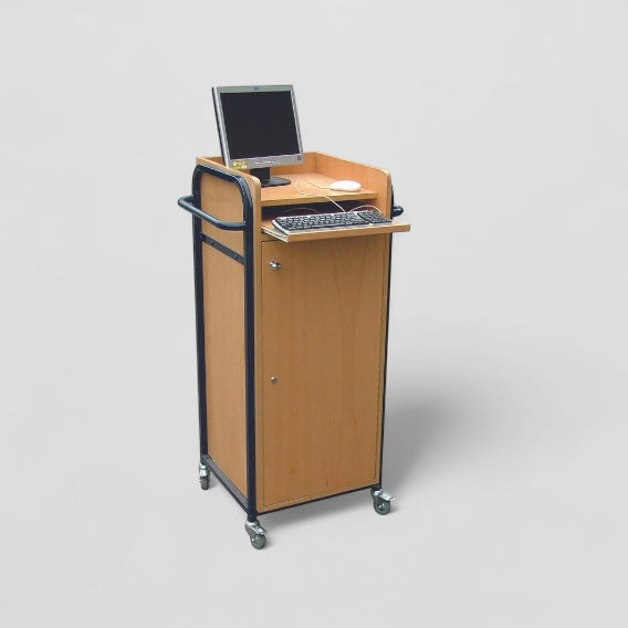 Computer trolley with storage cupboard