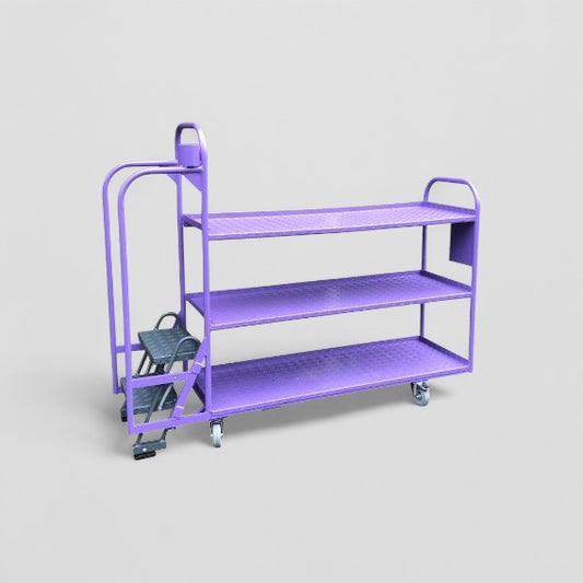 Three shelf step trolley