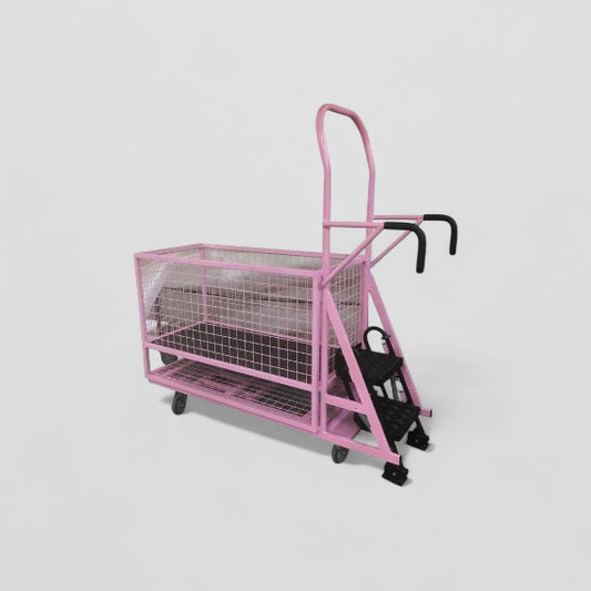 Step trolley with mesh basket