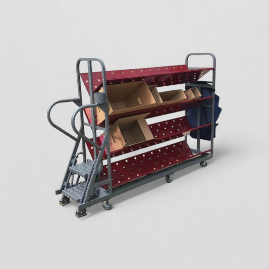 V shelf warehouse step trolley
