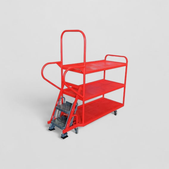 Three shelf step trolley