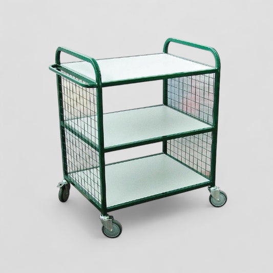 Three flat shelf trolley with mesh ends