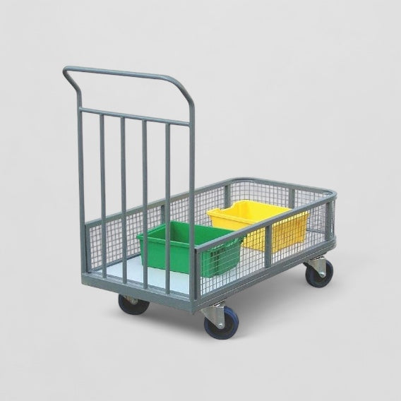Mesh sided industrial platform trolley