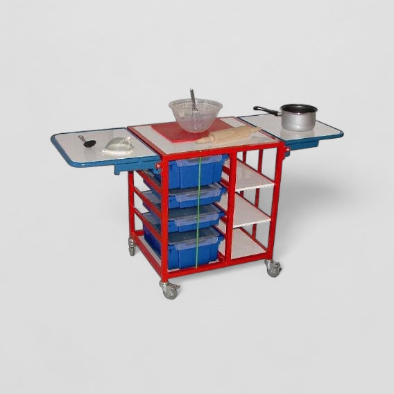 Cooking trolley with double fold away worktops