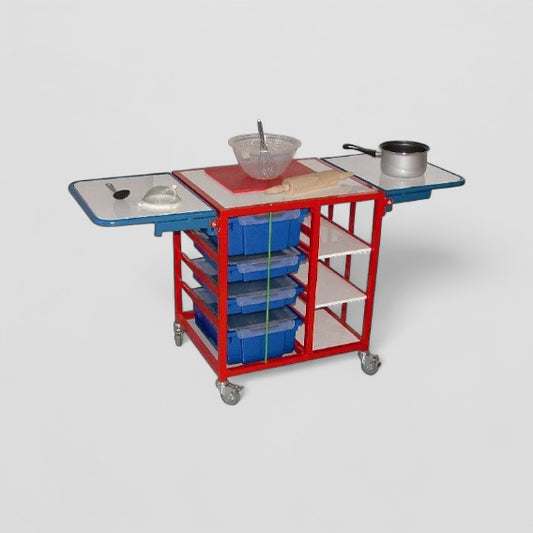 Cooking trolley with double fold away worktops