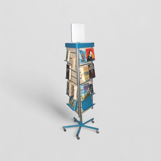 Triangular book display unit base with wheels