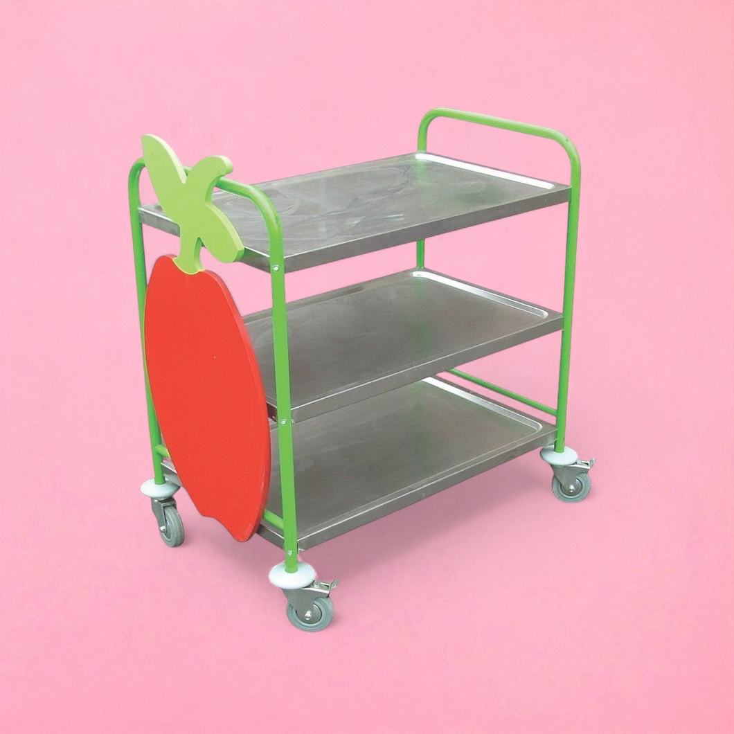 Medium 3 tier flat shelf stainless steel trolley