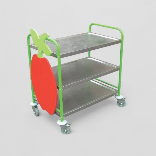 Medium 3 tier flat shelf stainless steel trolley