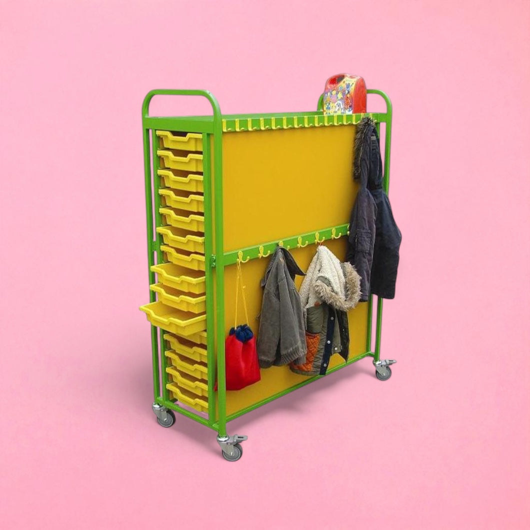 Cloakroom trolley with large capacity storage