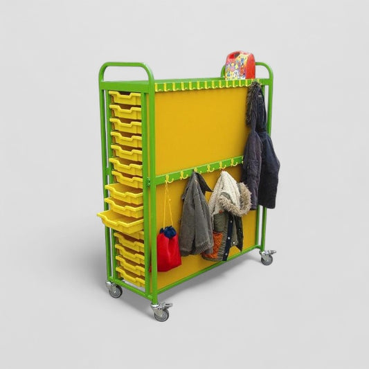 Cloakroom trolley with large capacity storage