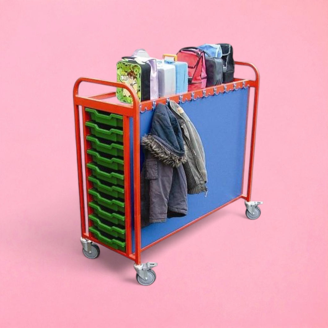 Cloakroom trolley with large capacity storage