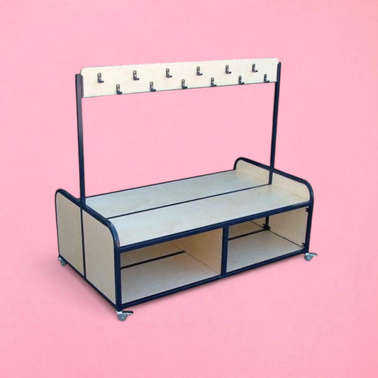 Double sided cloakroom bench trolley