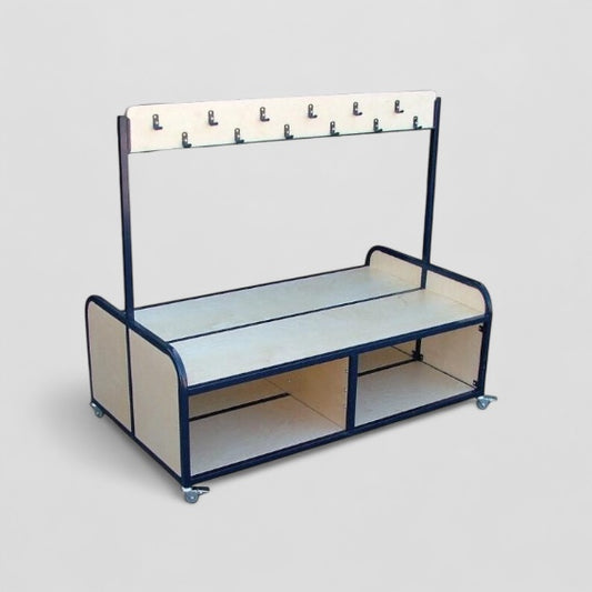 Double sided cloakroom bench trolley