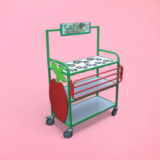 Salad bar trolley with sign
