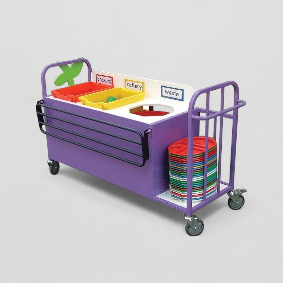 Clearing trolley with panelled front & tray rail