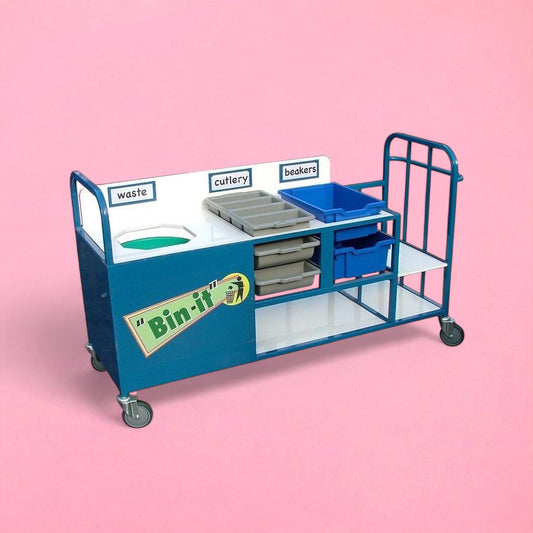 Clearing trolley with large bin and cutlery trays