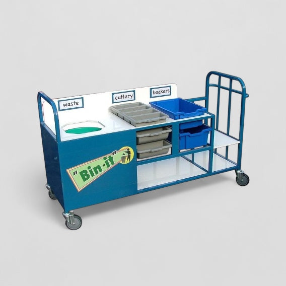 Clearing trolley with large bin and cutlery trays