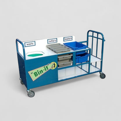 Clearing trolley with large bin and cutlery trays