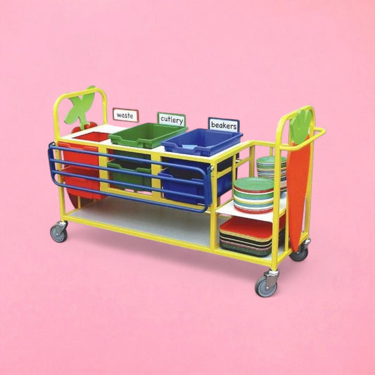 Medium clearing trolley with tray rail & shelf