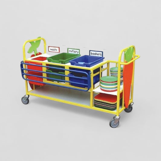 Medium clearing trolley with tray rail & shelf