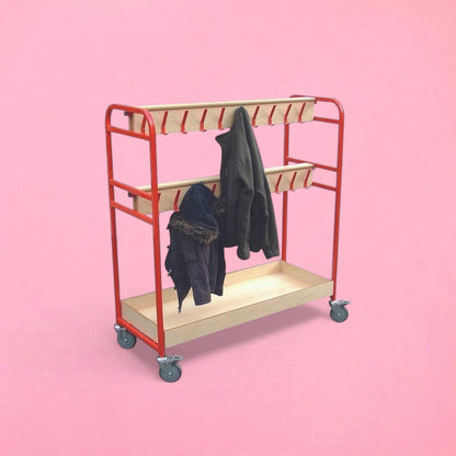 Cloakroom tray trolley double hooks