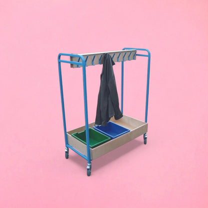 Cloakroom tray trolley single tier hooks