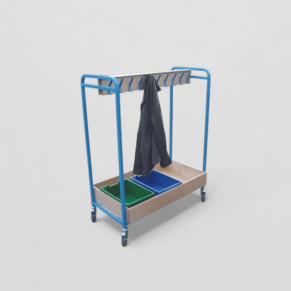 Cloakroom tray trolley single tier hooks