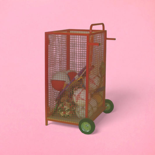 Upright mobile mesh sports cage trolley