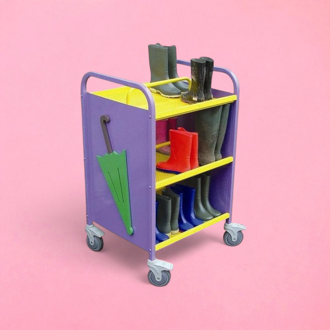 Compact cloakroom welly trolley