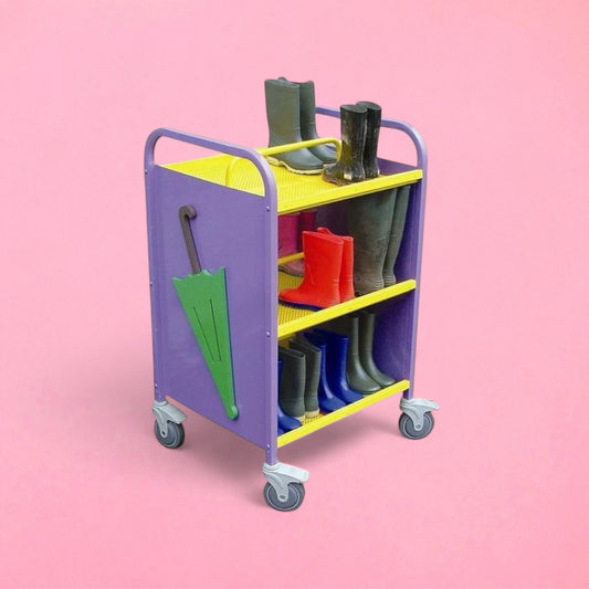 Compact cloakroom welly trolley