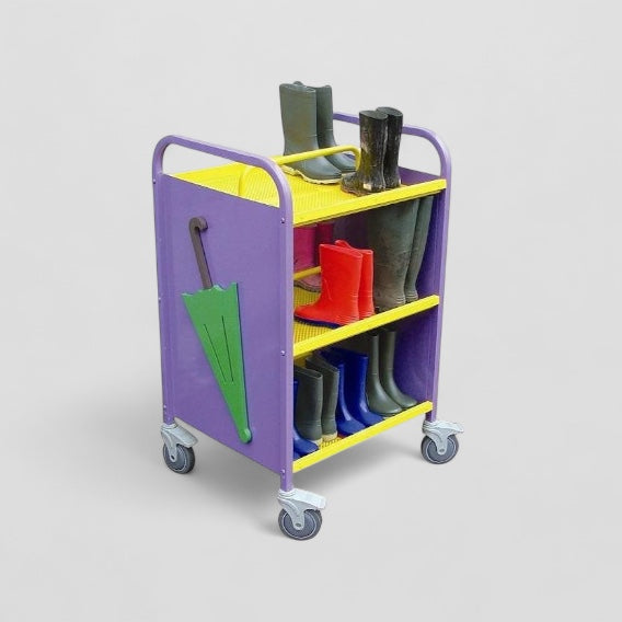 Compact cloakroom welly trolley