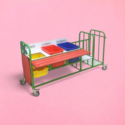 Extended large clearing trolley with aqua smart tray rail