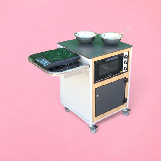 Complete mini cooking wood panelled work station