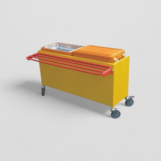 Large hot box trolley with tray rail