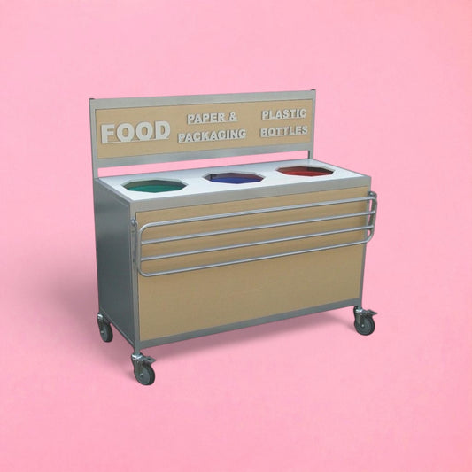 Food waste & recycling clearing trolley with tray runner